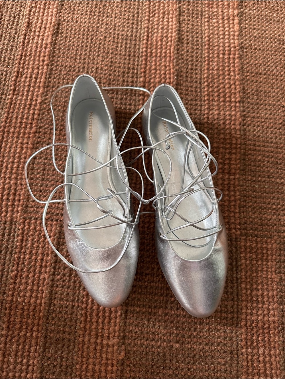 Reformation silver lace up flats